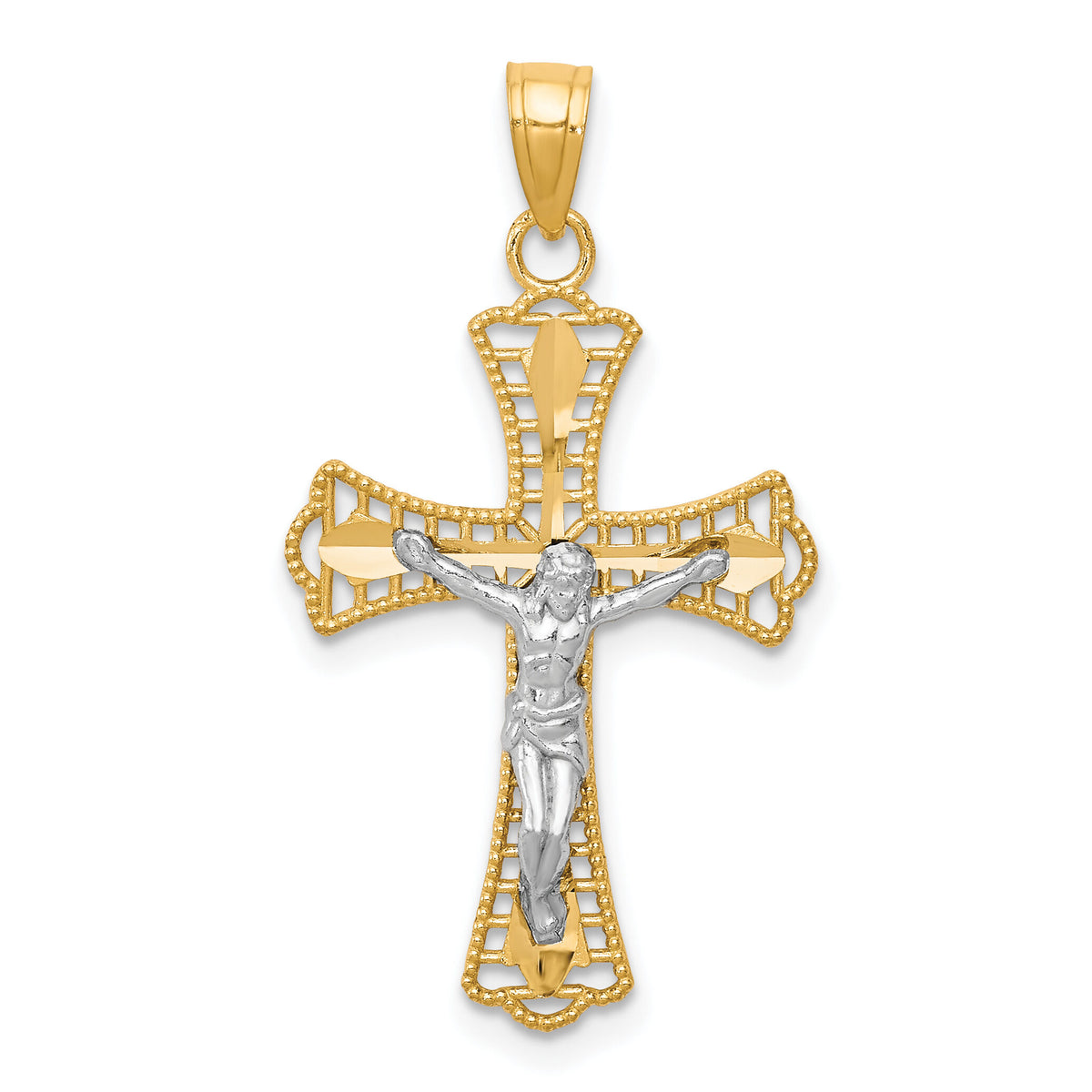 10K w/Rhodium Diamond-Cut Crucifix Pendant-10C1078