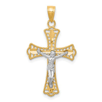 10K w/Rhodium Diamond-Cut Crucifix Pendant-10C1078