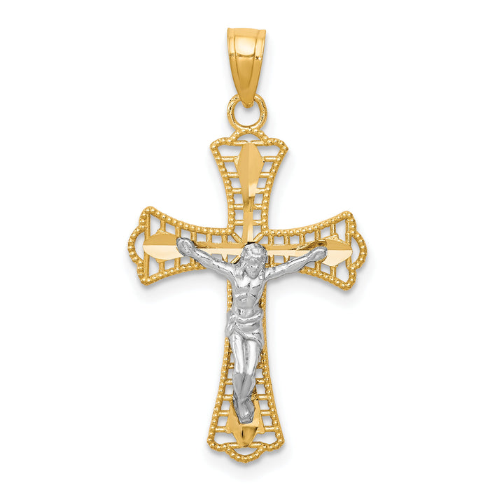 10K w/Rhodium Diamond-Cut Crucifix Pendant-10C1078