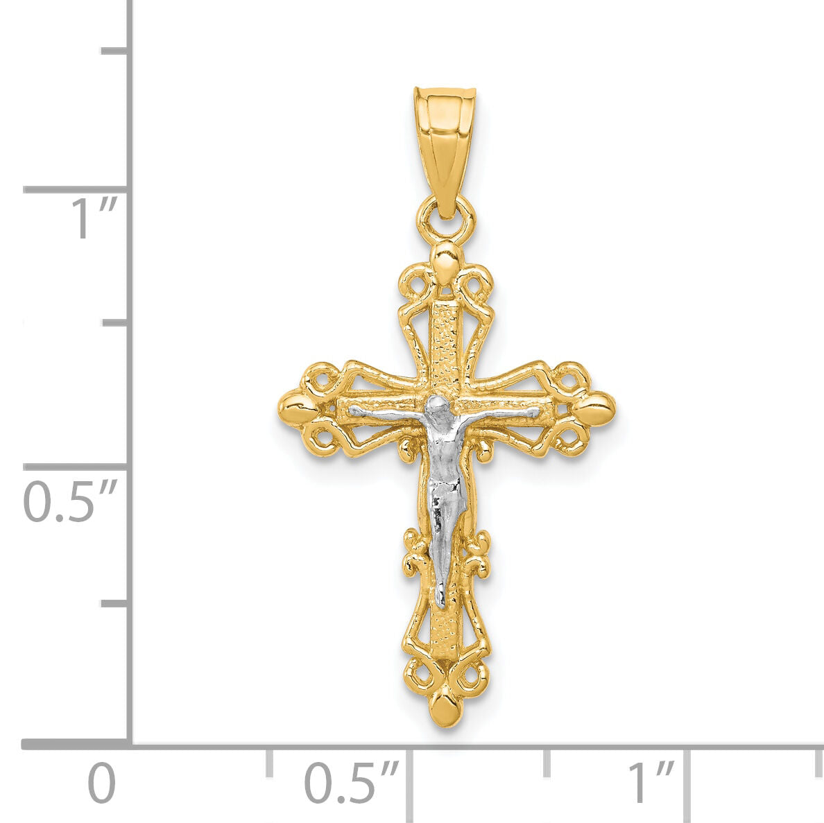 10K w/Rhodium Crucifix Pendant-10C1082