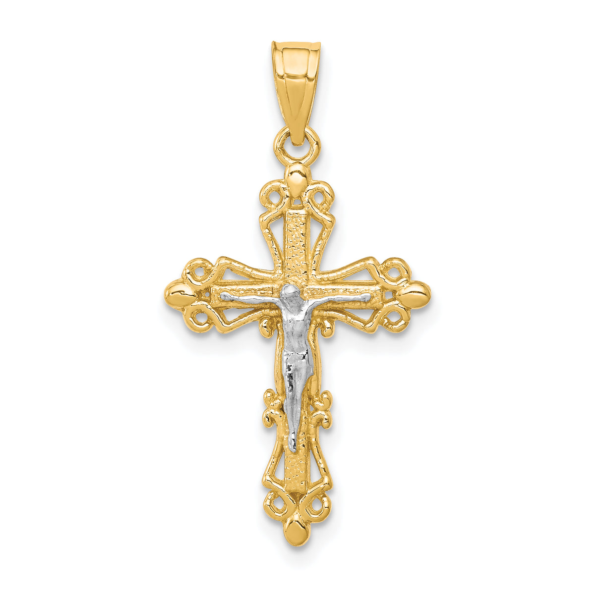 10K w/Rhodium Crucifix Pendant-10C1082