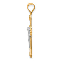 10K w/Rhodium Fleur De Lis Crucifix Pendant-10C1084