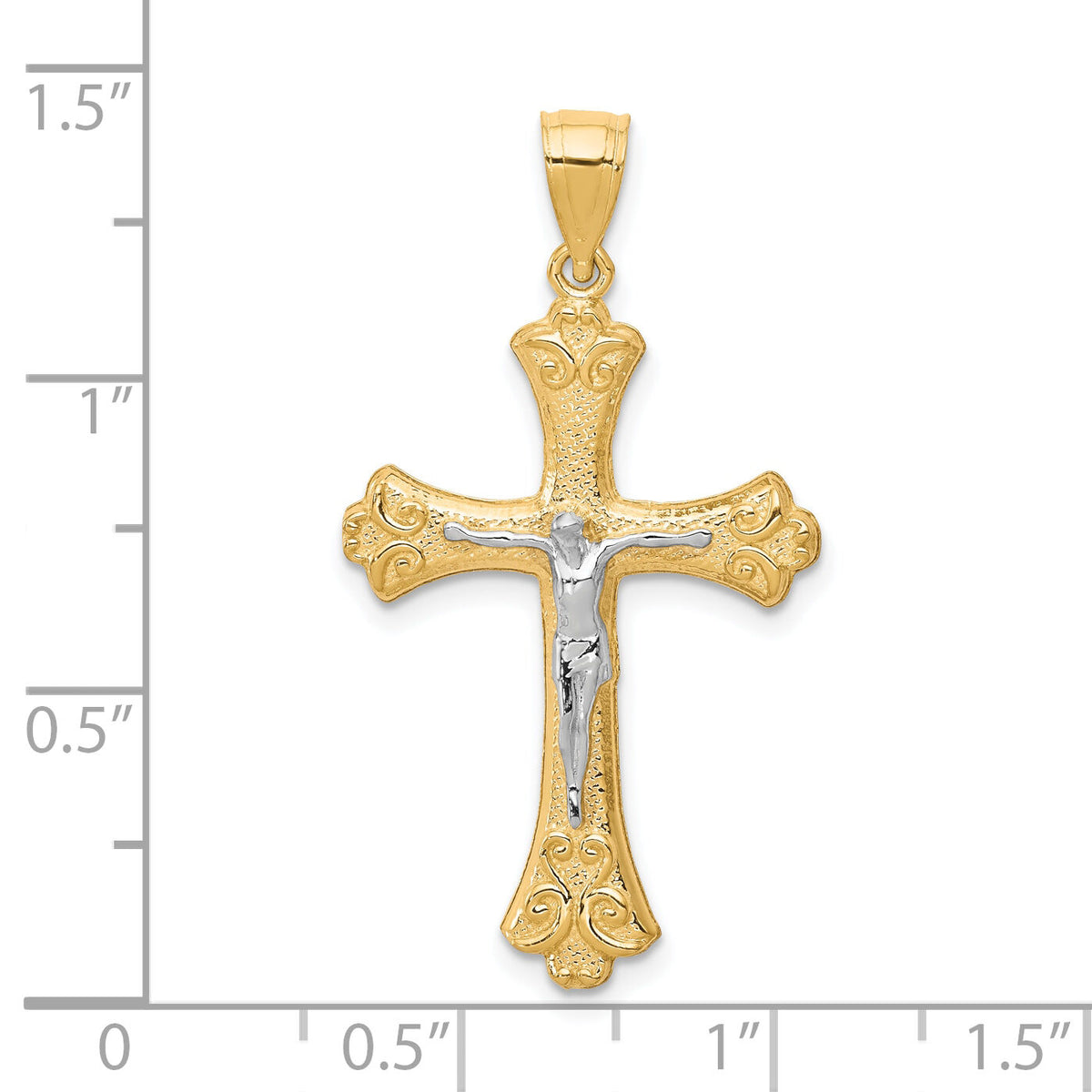 10K w/Rhodium Fleur De Lis Crucifix Pendant-10C1084