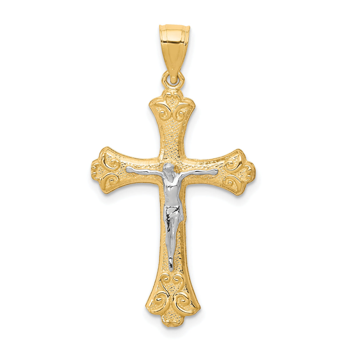 10K w/Rhodium Fleur De Lis Crucifix Pendant-10C1084