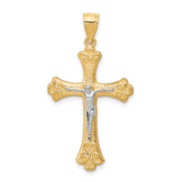 10K w/Rhodium Fleur De Lis Crucifix Pendant-10C1084