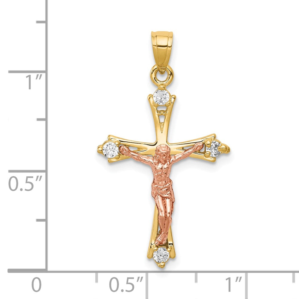 10k Two-tone CZ Crucifix Pendant-10C1088