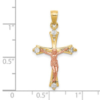 10k Two-tone CZ Crucifix Pendant-10C1088