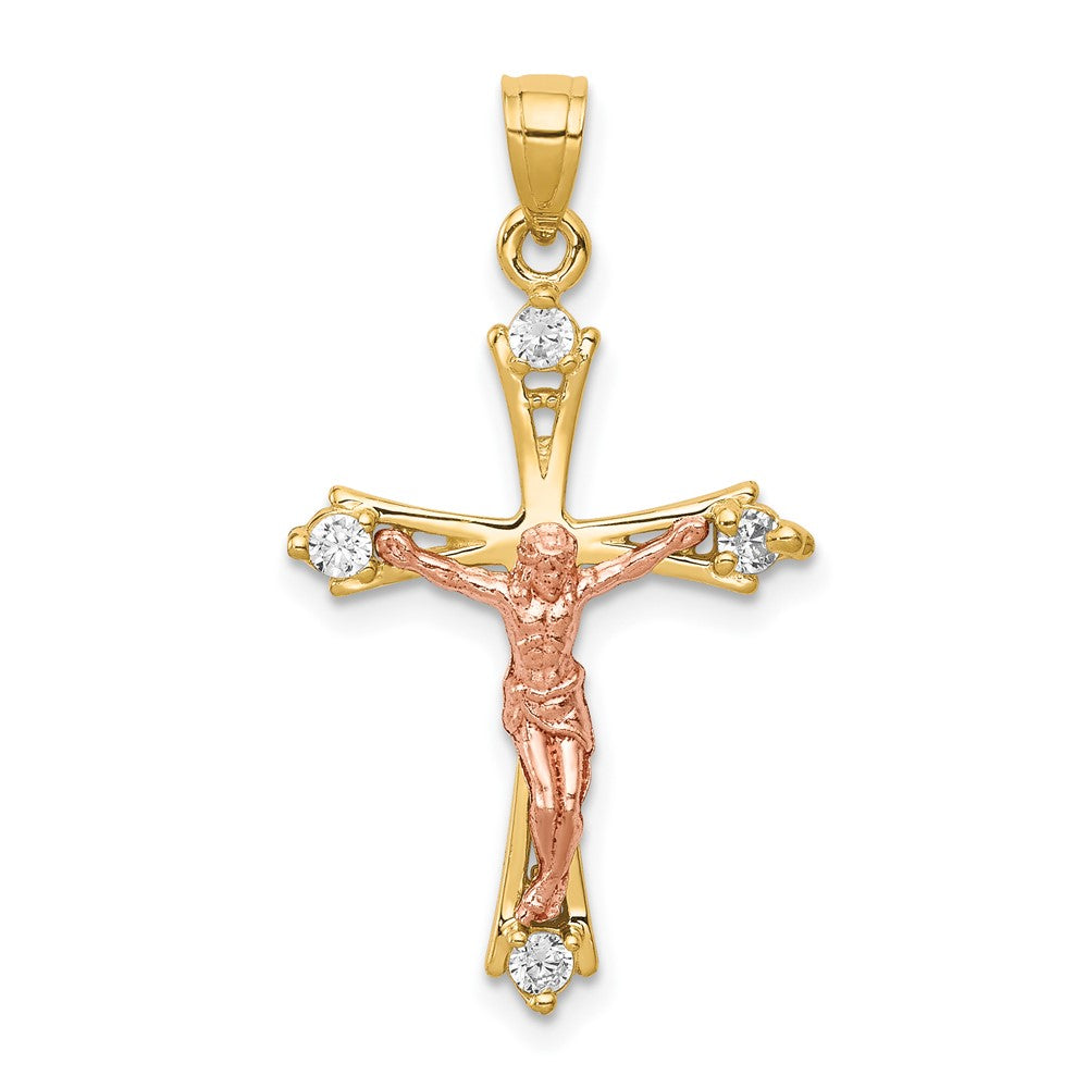 10k Two-tone CZ Crucifix Pendant-10C1088