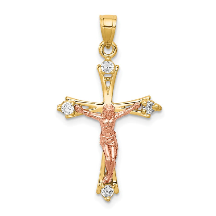 10k Two-tone CZ Crucifix Pendant-10C1088