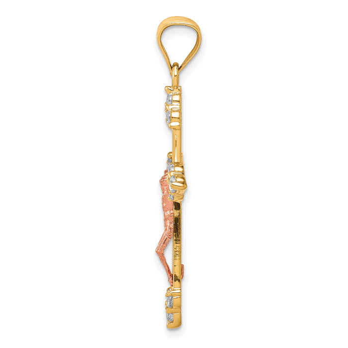 10k Two-tone CZ Crucifix Pendant-10C1090