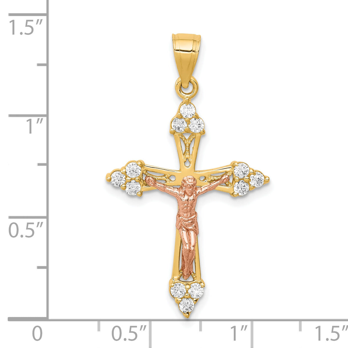 10k Two-tone CZ Crucifix Pendant-10C1090