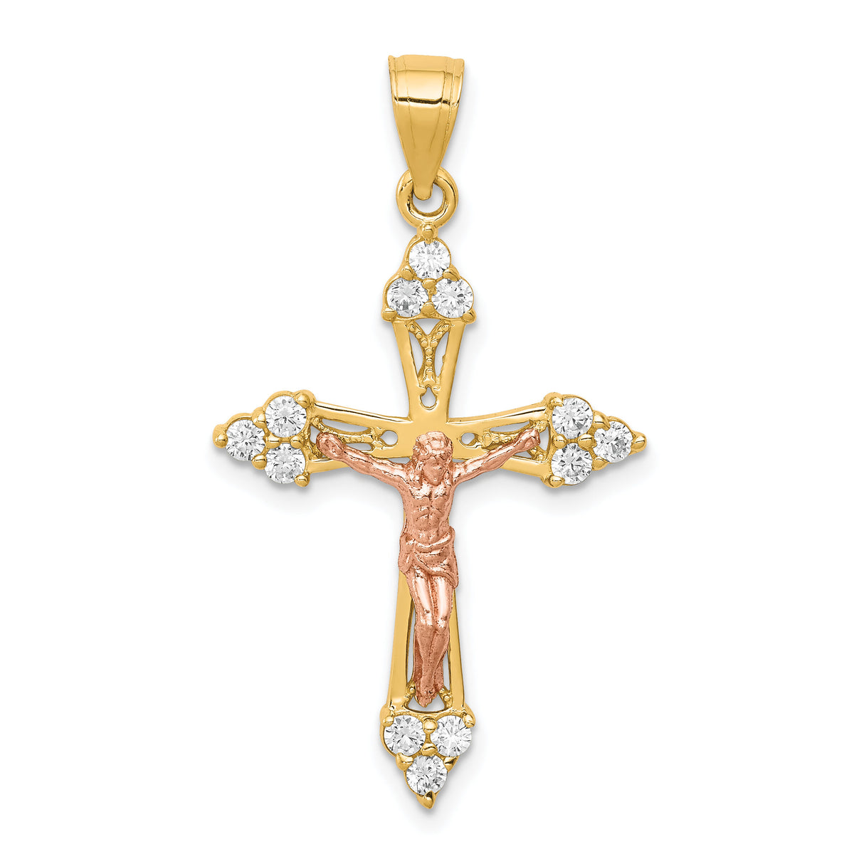 10k Two-tone CZ Crucifix Pendant-10C1090