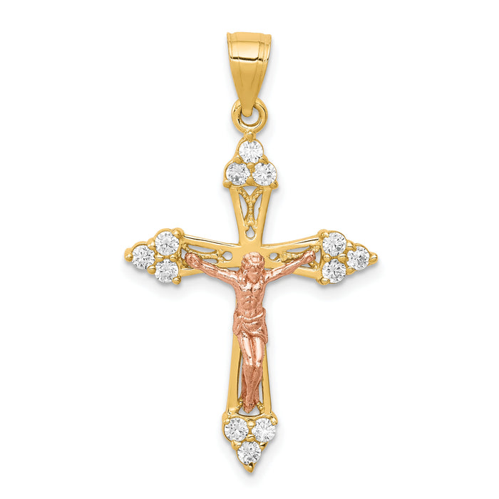 10k Two-tone CZ Crucifix Pendant-10C1090