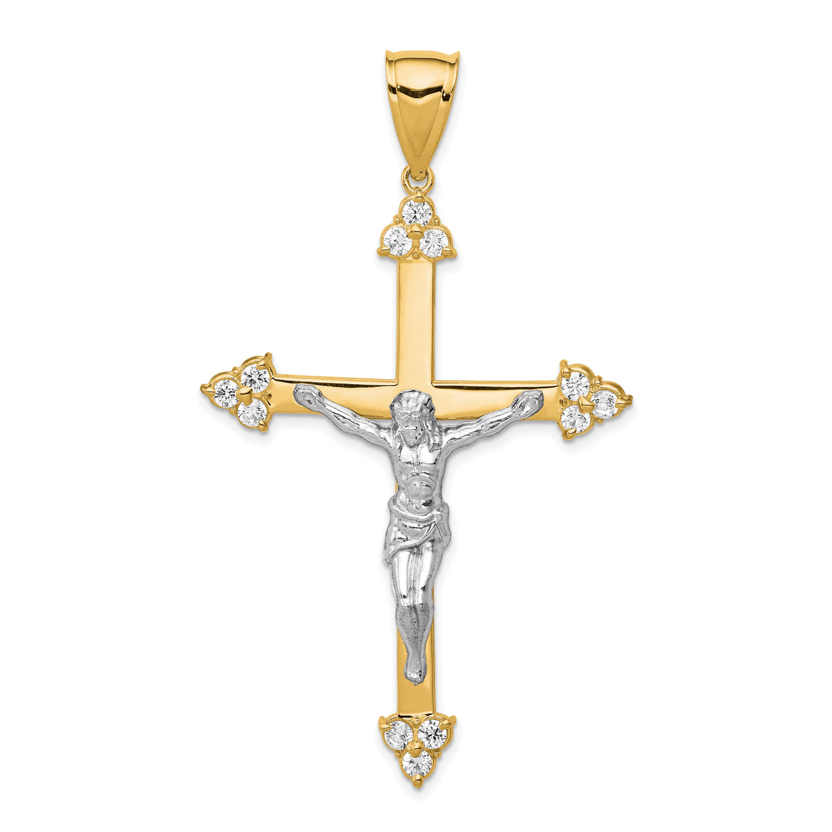 10K w/Rhodium CZ Crucifix Pendant-10C1091