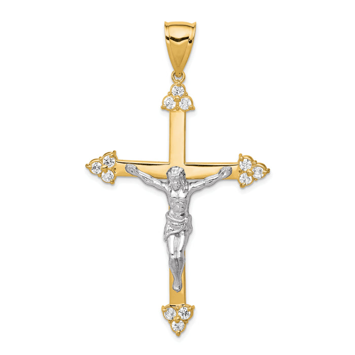 10K w/Rhodium CZ Crucifix Pendant-10C1091