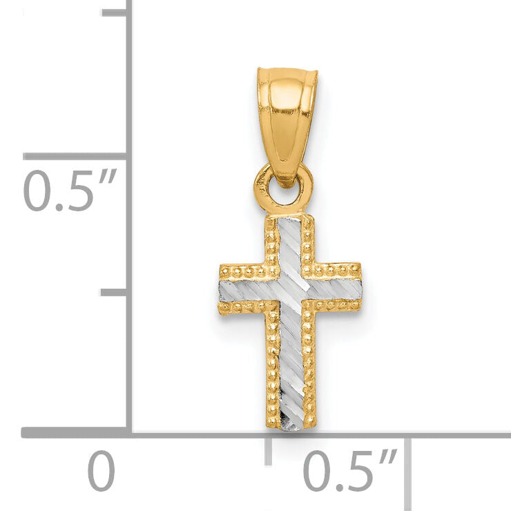 10K w/ Rhodium Tiny Diamond-Cut Cross Pendant-10C1092