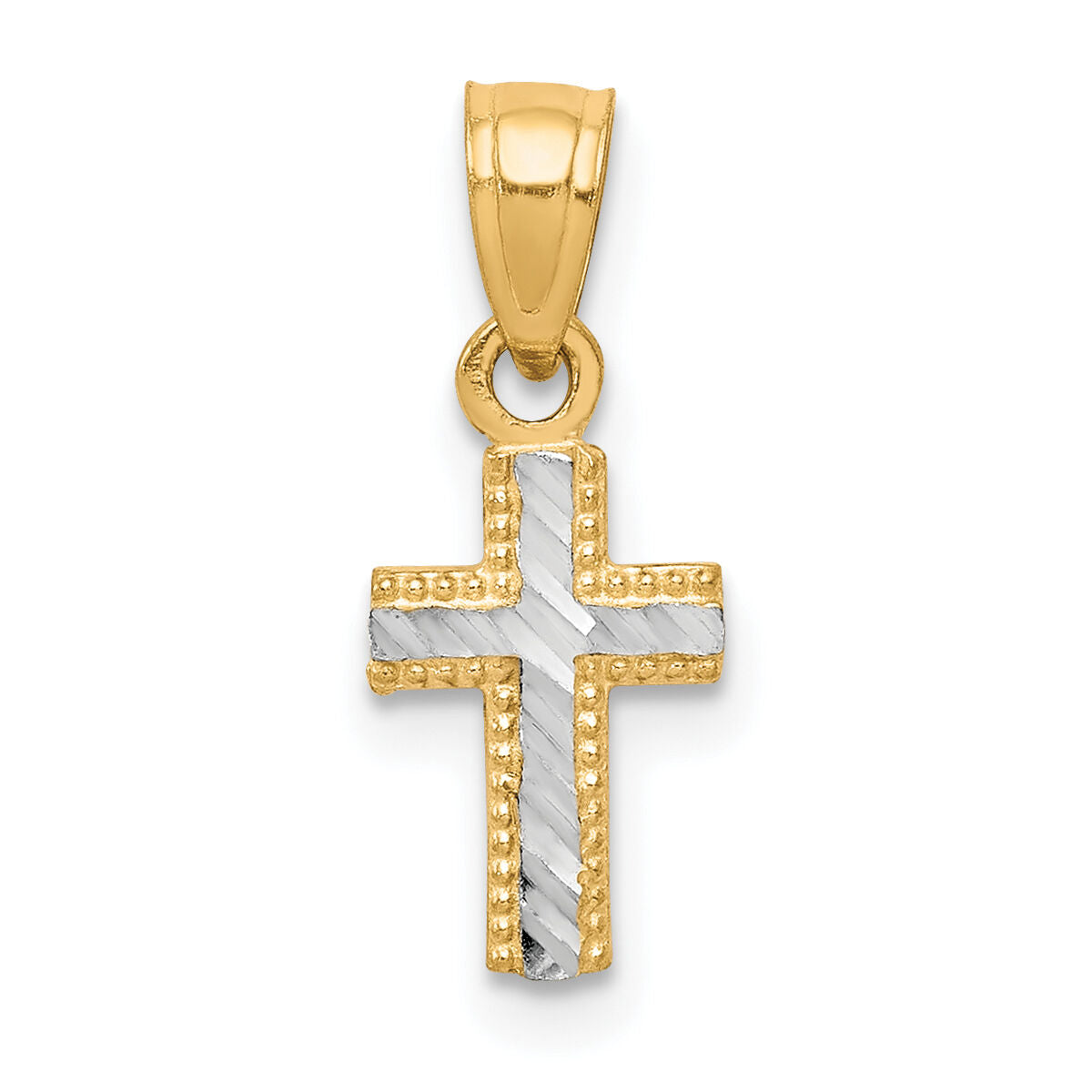 10K w/ Rhodium Tiny Diamond-Cut Cross Pendant-10C1092