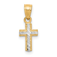 10K w/ Rhodium Tiny Diamond-Cut Cross Pendant-10C1092