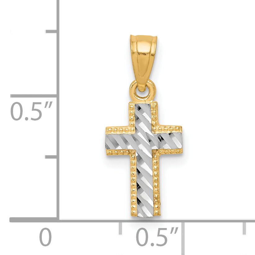 10k & Rhodium Tiny Diamond-Cut Cross Pendant-10C1093