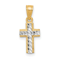 10k & Rhodium Tiny Diamond-Cut Cross Pendant-10C1093