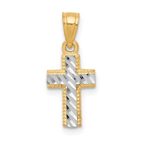 10k & Rhodium Tiny Diamond-Cut Cross Pendant-10C1093