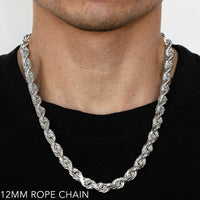 10K 12MM WHITE GOLD SOLID DC ROPE 16" CHAIN NECKLACE (AVAILABLE IN LENGTHS 7" - 30")