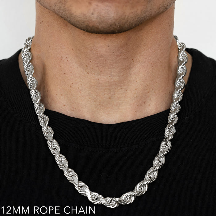 10K 12MM WHITE GOLD SOLID DC ROPE 28" CHAIN NECKLACE (AVAILABLE IN LENGTHS 7" - 30")