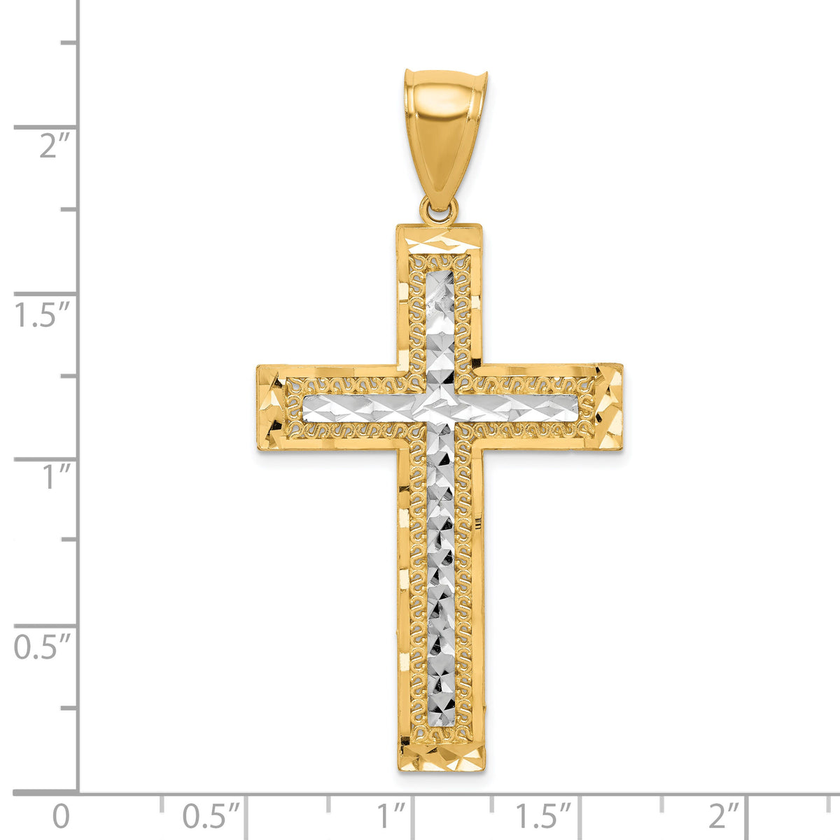 10K w/ Rhodium Diamond-Cut Cross Pendant-10C1105