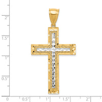 10K w/ Rhodium Diamond-Cut Cross Pendant-10C1105