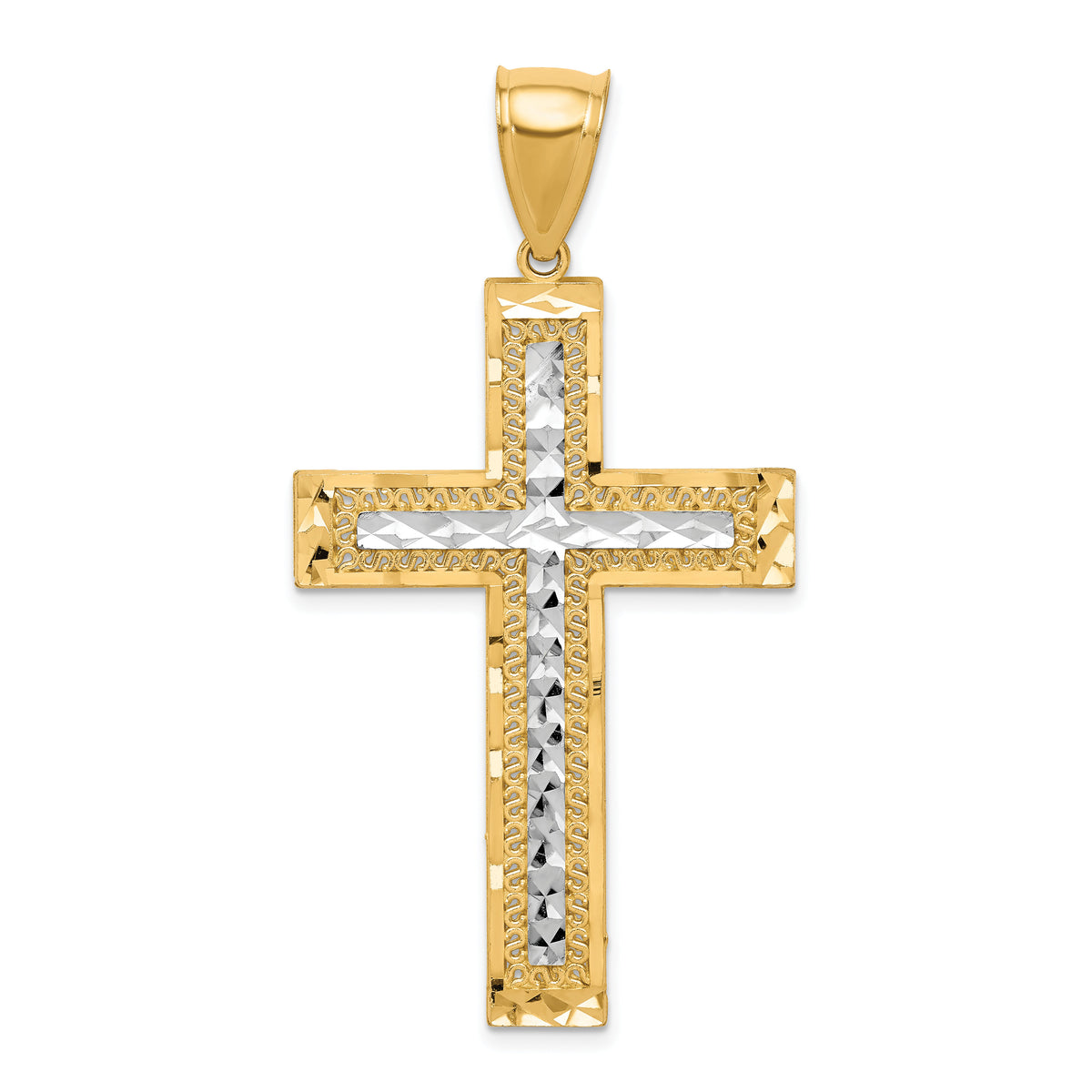 10K w/ Rhodium Diamond-Cut Cross Pendant-10C1105