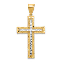 10K w/ Rhodium Diamond-Cut Cross Pendant-10C1105