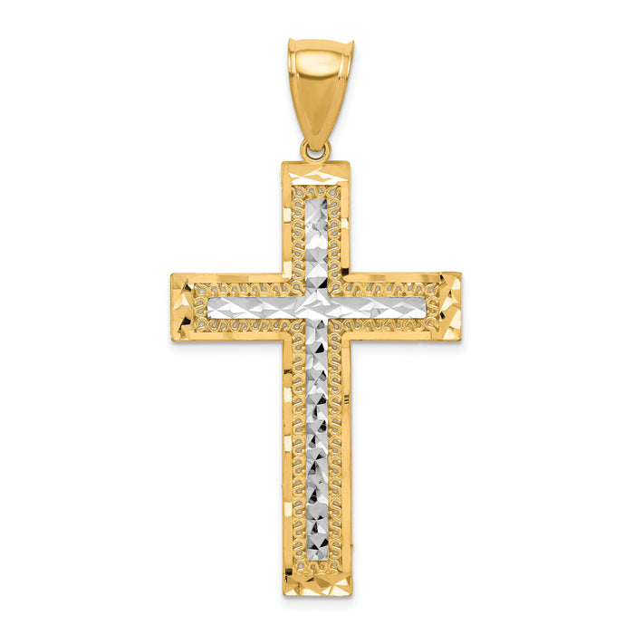 10K w/ Rhodium Diamond-Cut Cross Pendant-10C1105