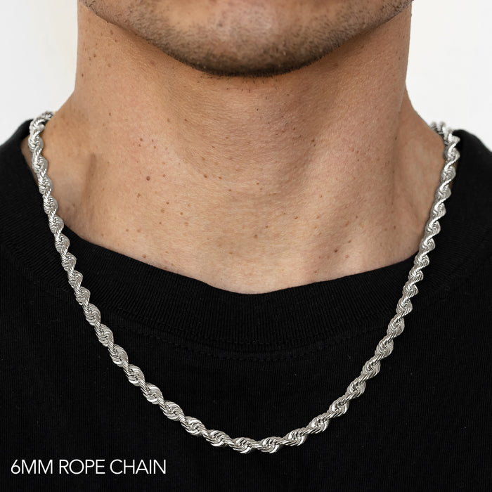 14K 6MM WHITE GOLD SOLID DC ROPE 22" CHAIN NECKLACE (AVAILABLE IN LENGTHS 7" - 30")