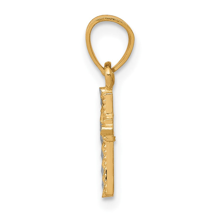 10K w/ Rhodium Tiny Diamond-Cut Cross Pendant-10C1119