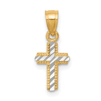 10K w/ Rhodium Tiny Diamond-Cut Cross Pendant-10C1119