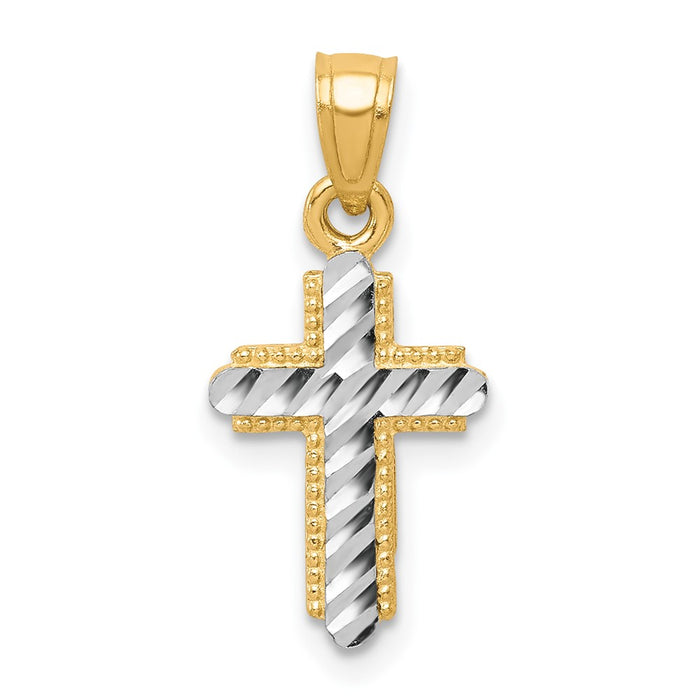 10K w/Rhodium Diamond-Cut Cross Pendant-10C1120