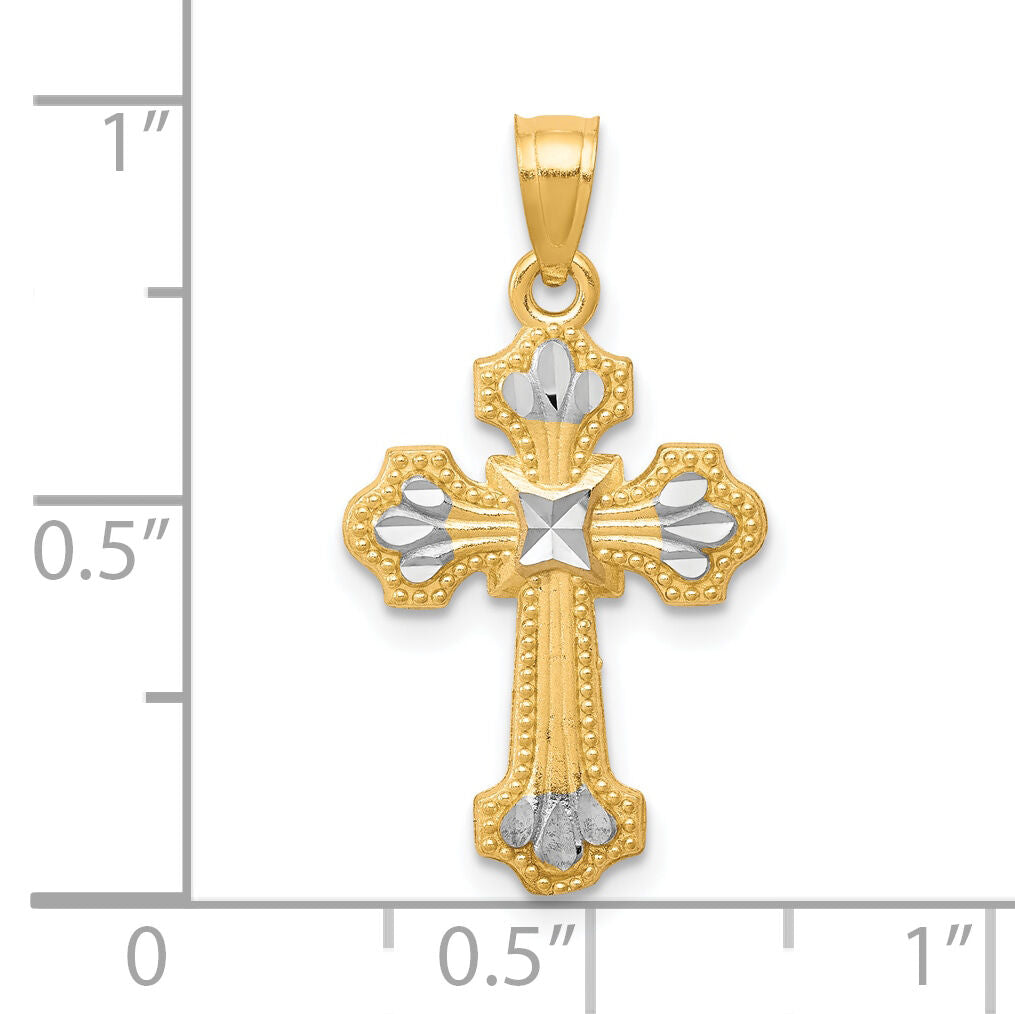 10K w/ Rhodium Diamond-Cut Cross Pendant-10C1122