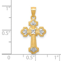 10K w/ Rhodium Diamond-Cut Cross Pendant-10C1122