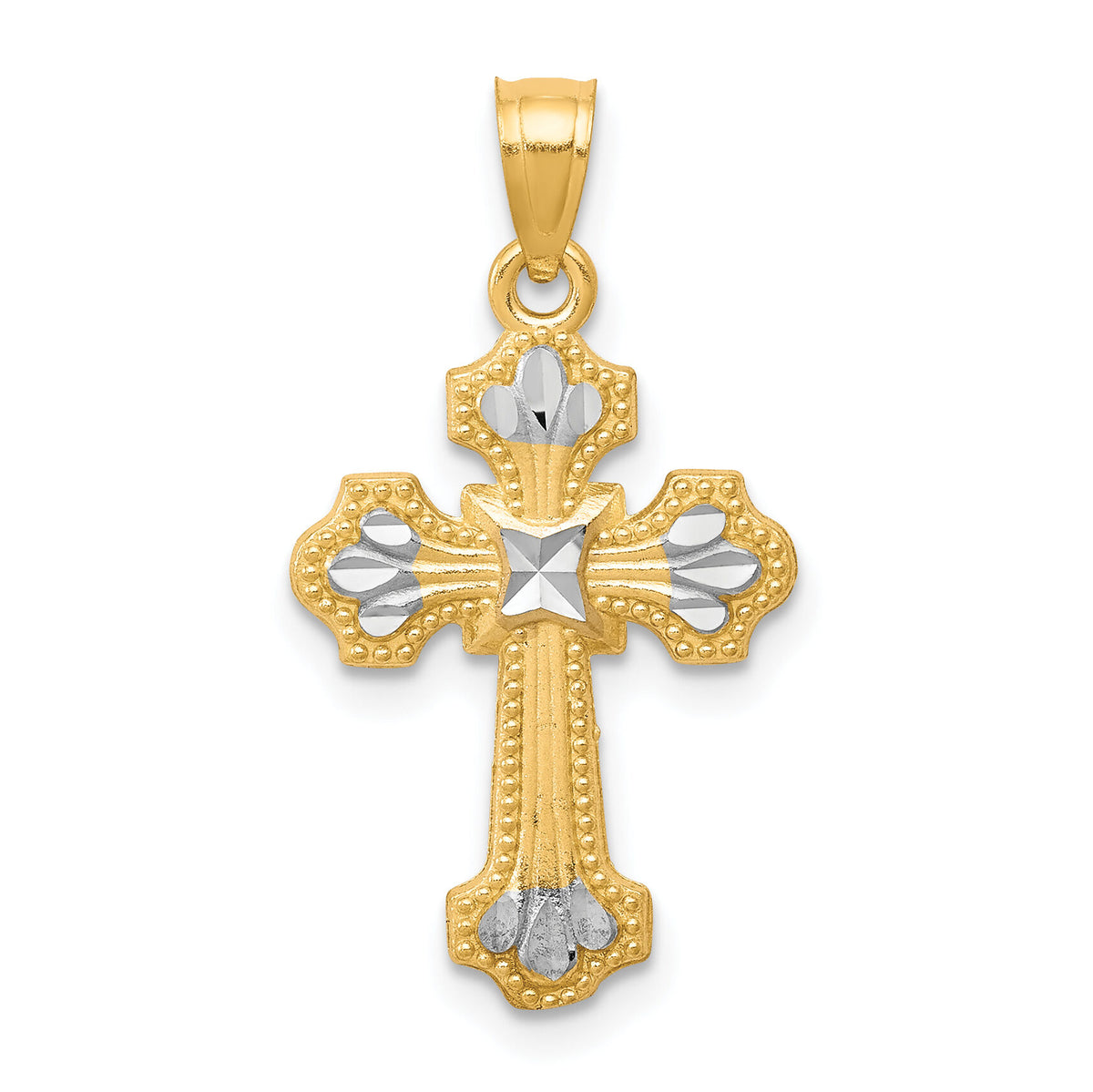 10K w/ Rhodium Diamond-Cut Cross Pendant-10C1122