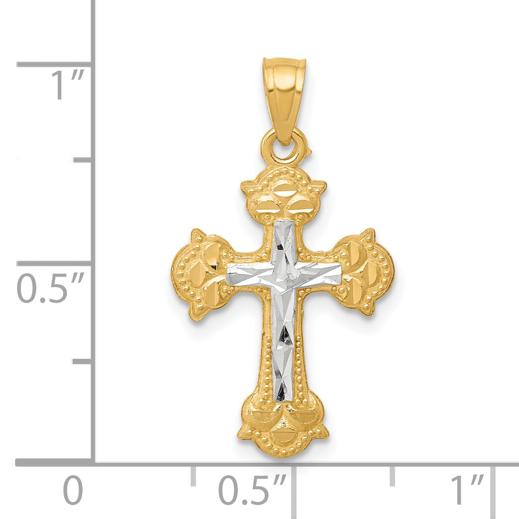 10K w/ Rhodium Diamond-Cut Cross Pendant-10C1123