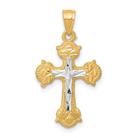 10K w/ Rhodium Diamond-Cut Cross Pendant-10C1123