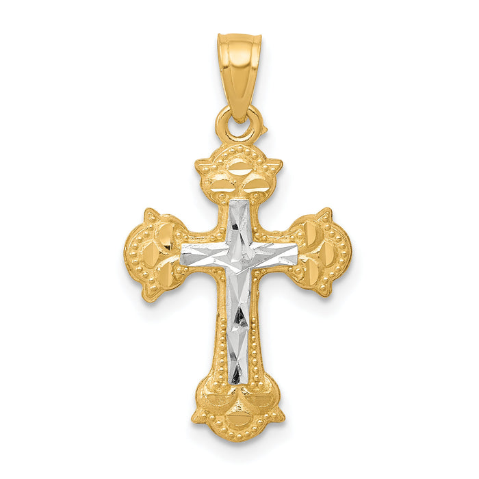 10K w/ Rhodium Diamond-Cut Cross Pendant-10C1123