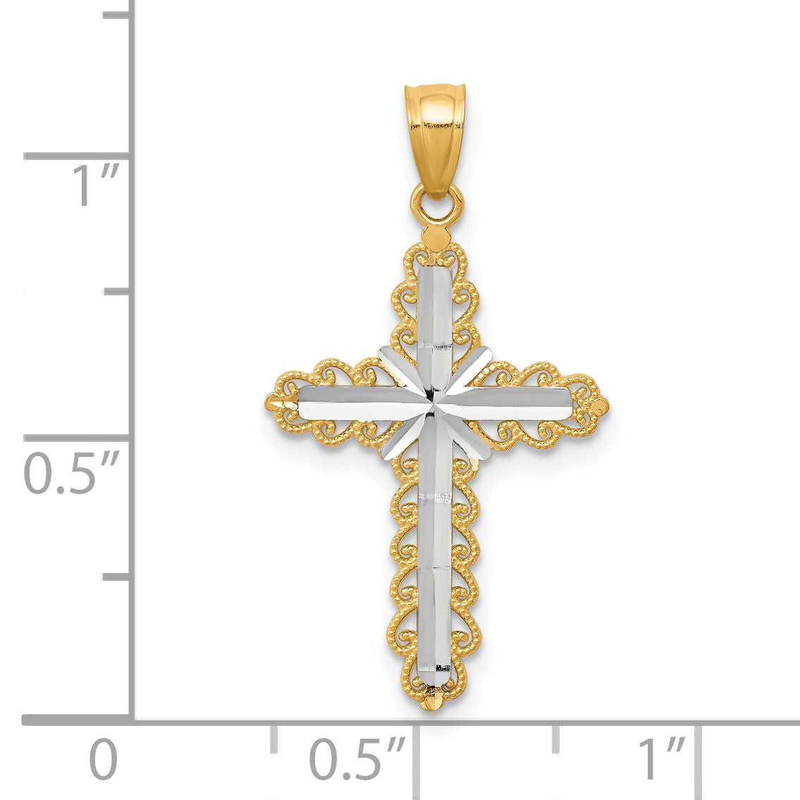 10K w/ Rhodium Diamond-Cut Cross Pendant-10C1125