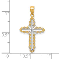 10K w/ Rhodium Diamond-Cut Cross Pendant-10C1125