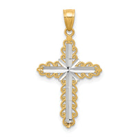 10K w/ Rhodium Diamond-Cut Cross Pendant-10C1125