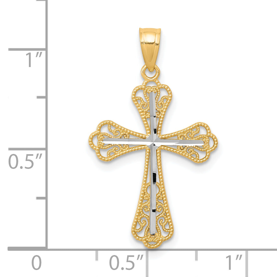 10K w/ Rhodium Diamond-Cut Cross Pendant-10C1126