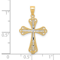 10K w/ Rhodium Diamond-Cut Cross Pendant-10C1126
