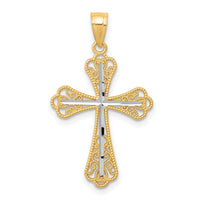 10K w/ Rhodium Diamond-Cut Cross Pendant-10C1126