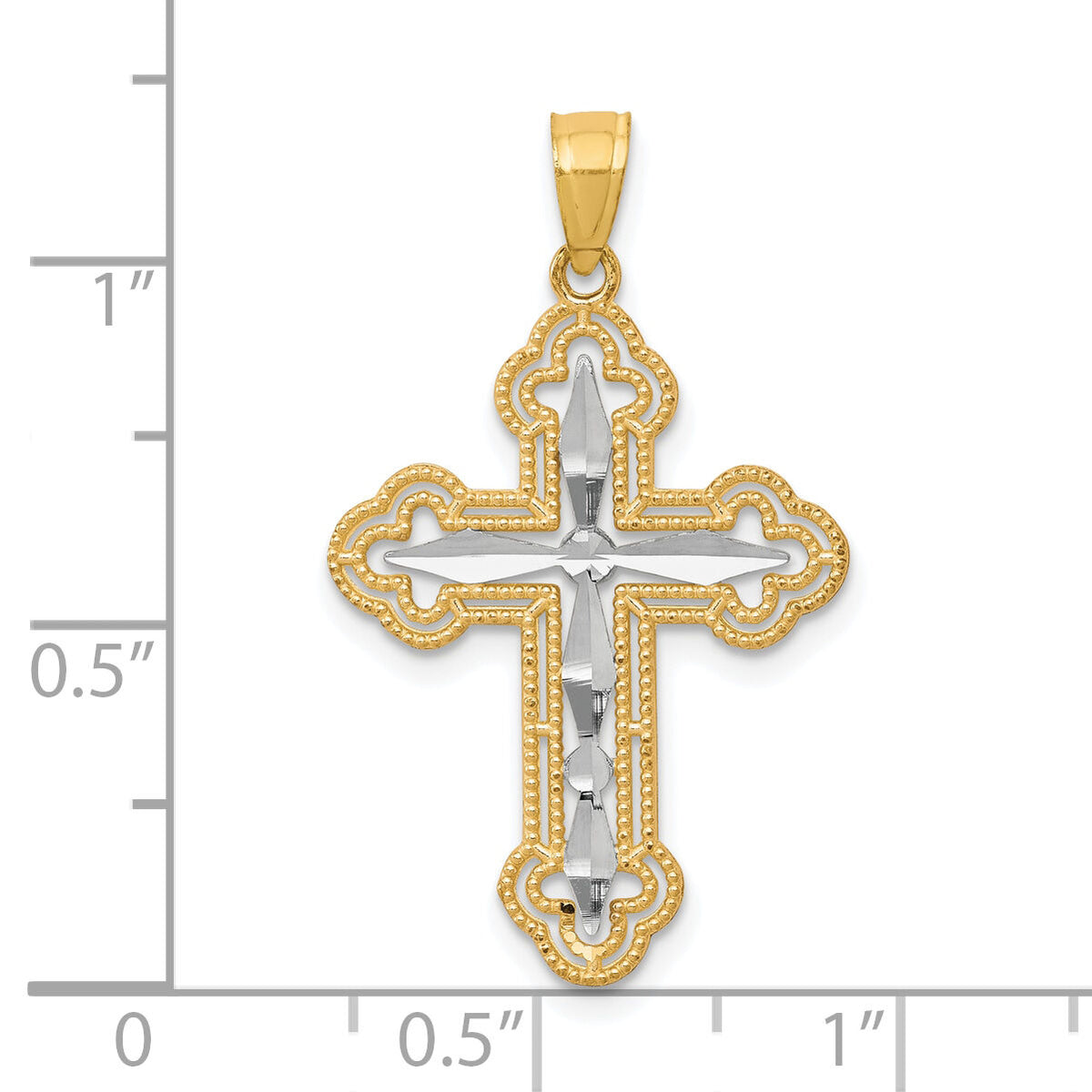 10K w/ Rhodium Diamond-Cut Cross Pendant-10C1128