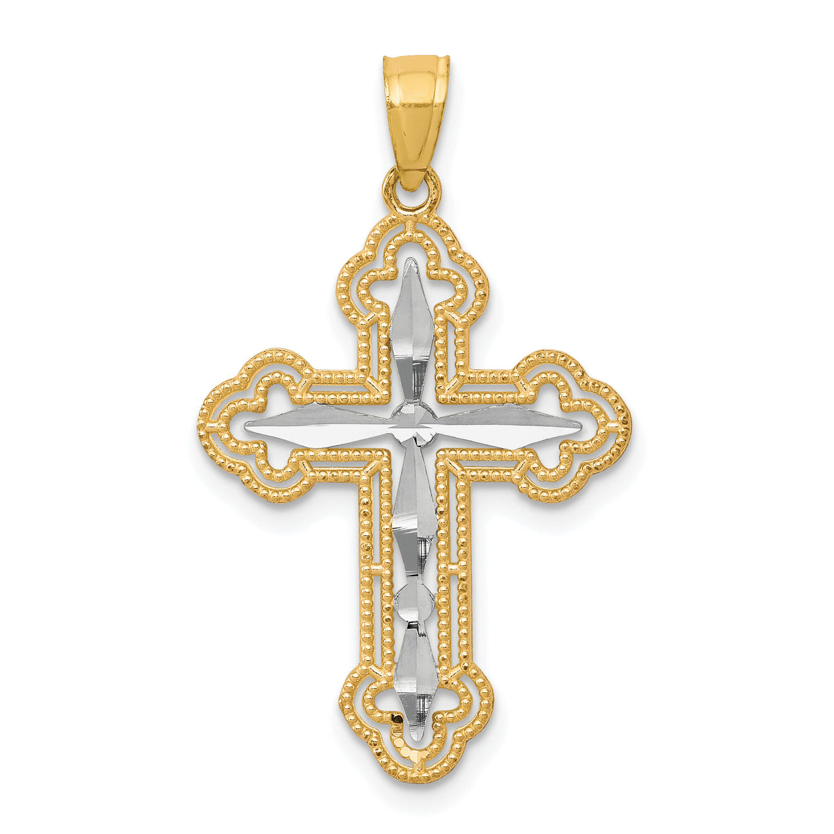 10K w/ Rhodium Diamond-Cut Cross Pendant-10C1128